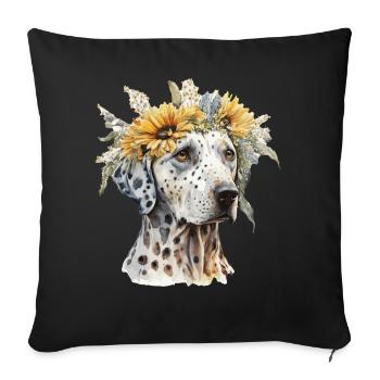 Mignon Dalmatien Chien Tournesol Race Pet Chiot - Housse de coussin décorative 45 x 45 cm - noir - Devant