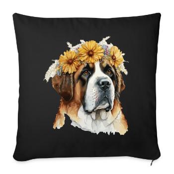 Cute St Bernard Sunflower Dog Breed Pet Puppy - Sofa pillowcase 17,3'' x 17,3'' (45 x 45 cm) - black - Front
