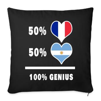 Drapeau 100% génial de l'Argentine et de la France - Housse de coussin décorative 45 x 45 cm - noir - Devant