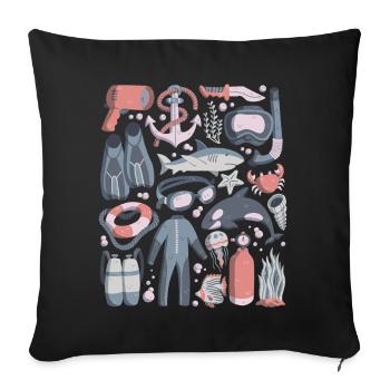 Diving Doodles Scuba Snorkeling Diving Equipment - Sofa pillowcase 17,3'' x 17,3'' (45 x 45 cm) - black - Front