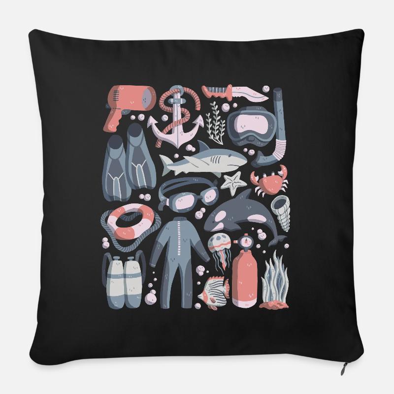 Tauchen Doodles Scuba Schnorcheln Tauchausrüstung - Sofakissenbezug 45 x 45 cm - Schwarz