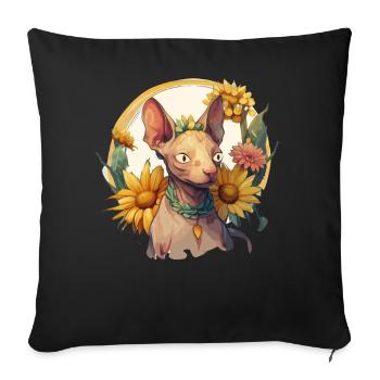 Cute Sphynx Sunflower Cat Breed Pet Kitten - Sofa pillowcase 17,3'' x 17,3'' (45 x 45 cm) - black - Front