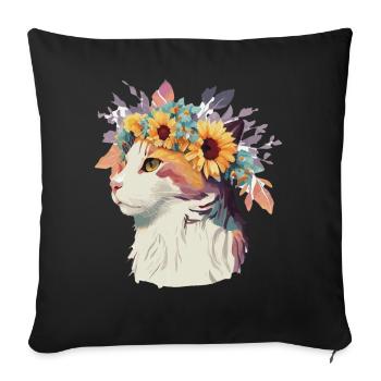 Cute Turkish Van Cat Sunflower Cat Breed Pet Kitte - Sofa pillowcase 17,3'' x 17,3'' (45 x 45 cm) - black - Front