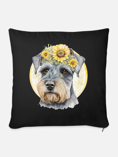 Mignon Miniature Schnauzer Tournesol Chien Race Pet P - Housse de coussin décorative 45 x 45 cm - noir