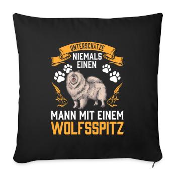 Mann mit Wolfsspitz Deutscher Keeshond - Sofakissenbezug 45 x 45 cm - Schwarz - Vorne
