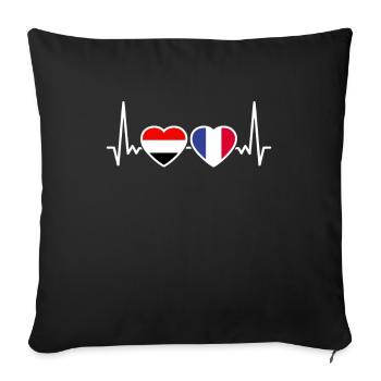 Yémen France drapeau de battement de cœur Yéménite - Housse de coussin décorative 45 x 45 cm - noir - Devant