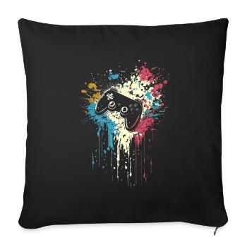 Gamer Splash Art Gaming Retro - Sofa pillowcase 17,3'' x 17,3'' (45 x 45 cm) - black - Front