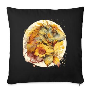 Cute Chameleon Sunflower Watercolor Reptile Lizard - Sofakissenbezug 45 x 45 cm - Schwarz - Vorne