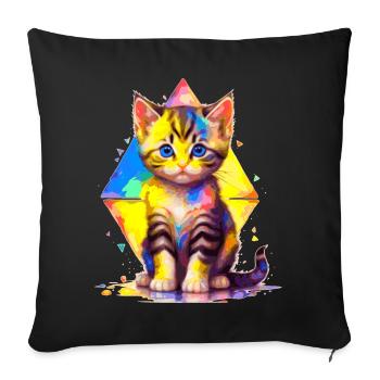 Rainbow Kitty - painted with geometries - Sofa pillowcase 17,3'' x 17,3'' (45 x 45 cm) - black - Front