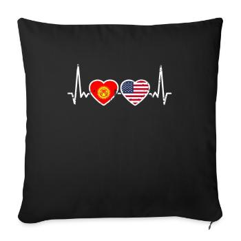 Kyrgyzstan USA Vintage Heartbeat Flag - Sofa pillowcase 17,3'' x 17,3'' (45 x 45 cm) - black - Front