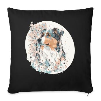 Japanese Sakura Australian Shepherd Cherry Blossom - Sofakissenbezug 45 x 45 cm - Schwarz - Vorne