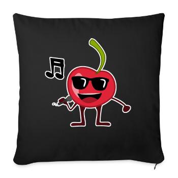 Kirsche singt Musik Kirschen - Sofakissenbezug 45 x 45 cm - Schwarz - Vorne