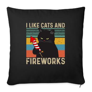 I like Cats and Fireworks - Sofakissenbezug 45 x 45 cm - Schwarz - Vorne