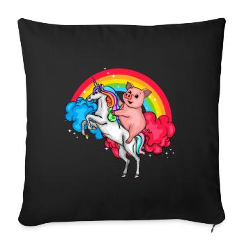 Licorne Cadeau Fille Arc-en-ciel Cochon - Housse de coussin décorative 45 x 45 cm - noir - Devant
