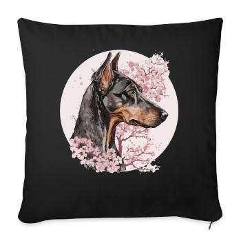 Doberman Cherry Blossom Dog Breed Japanese Waterc - Sofa pillowcase 17,3'' x 17,3'' (45 x 45 cm) - black - Front