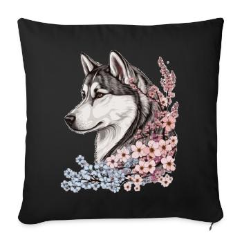 Siberian Husky Cherry Blossom Dog Japanese Sakura - Sofakissenbezug 45 x 45 cm - Schwarz - Vorne