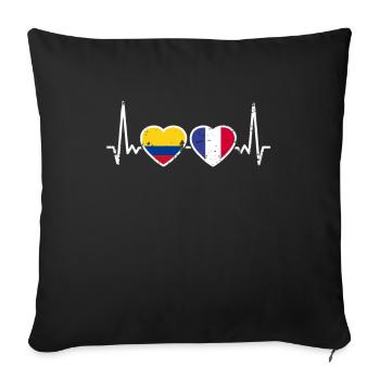 Colombie France Vintage Heartbeat Flag - Housse de coussin décorative 45 x 45 cm - noir - Devant