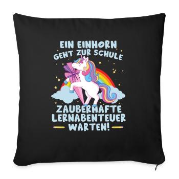Einschulung Einhorn Mädchen Grundschule - Sofakissenbezug 45 x 45 cm - Schwarz - Vorne