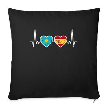 Kazakhstan Espagne Vintage Heartbeat Flag - Housse de coussin décorative 45 x 45 cm - noir - Devant