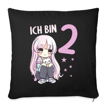 2 Jahre Mädchen Anime Kawaii Katze 2. Geburtstag - Sofakissenbezug 45 x 45 cm - Schwarz - Vorne