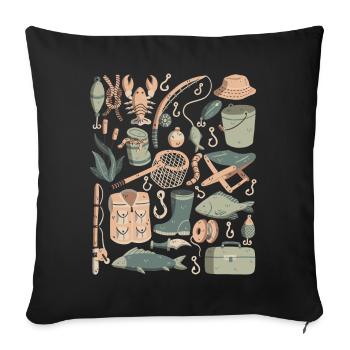 Angeln Doodles Fische Angler Köder Angel Haken - Sofakissenbezug 45 x 45 cm - Schwarz - Vorne