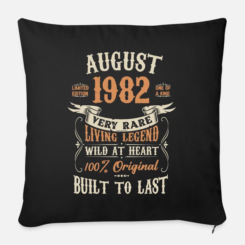 Août 1982 Cadeau d’anniversaire - Housse de coussin décorative 45 x 45 cm - noir