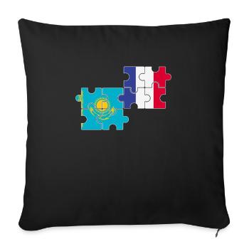 Kazakhstan France Drapeau Kazakh français - Housse de coussin décorative 45 x 45 cm - noir - Devant