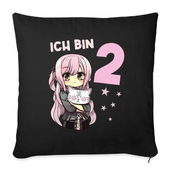2 Jahre Mädchen Anime Kawaii Katze 2. Geburtstag - Sofakissenbezug 45 x 45 cm - Schwarz - Vorne