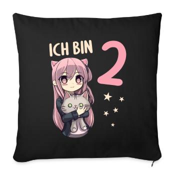 2 Jahre Mädchen Anime Kawaii Katze 2. Geburtstag - Sofakissenbezug 45 x 45 cm - Schwarz - Vorne