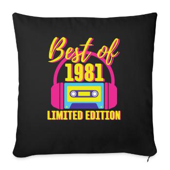 42. Geburtstag Best of 1981 Kassette Retro 80er Jahre - Sofakissenbezug 45 x 45 cm - Schwarz - Vorne