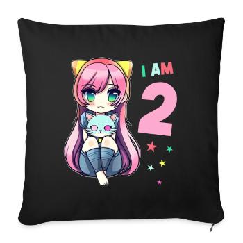 2 Jahre Mädchen Anime Kawaii Katze 2. Geburtstag - Sofakissenbezug 45 x 45 cm - Schwarz - Vorne