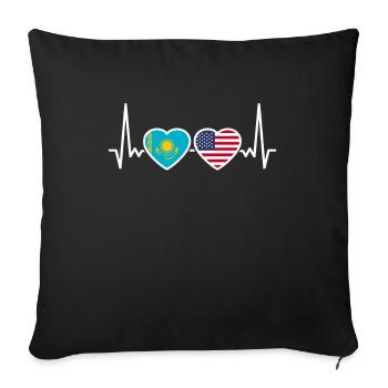 Kazakhstan USA Heartbeat Flag Kazakh - Housse de coussin décorative 45 x 45 cm - noir - Devant
