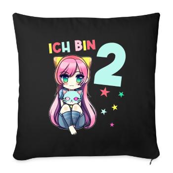 2 Jahre Mädchen Anime Kawaii Katze 2. Geburtstag - Sofakissenbezug 45 x 45 cm - Schwarz - Vorne