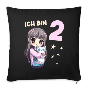 2 Jahre Mädchen Anime Kawaii Katze 2. Geburtstag - Sofakissenbezug 45 x 45 cm - Schwarz - Vorne