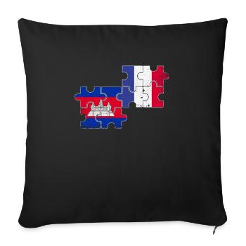 Cambodge France Vintage Flag Cambodgien - Housse de coussin décorative 45 x 45 cm - noir - Devant