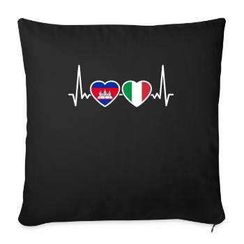 Cambodia Italy Heartbeat Flag Cambodian - Sofa pillowcase 17,3'' x 17,3'' (45 x 45 cm) - black - Front