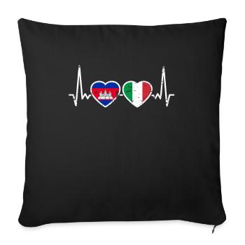 Cambodia Italy Vintage Heartbeat Flag - Sofa pillowcase 17,3'' x 17,3'' (45 x 45 cm) - black - Front