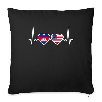 Cambodge USA heartbeat flag cambodgien - Housse de coussin décorative 45 x 45 cm - noir - Devant