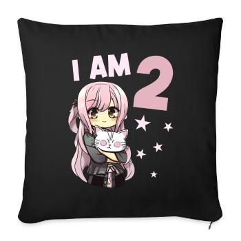 2 Jahre Mädchen Anime Kawaii Katze 2. Geburtstag - Sofakissenbezug 45 x 45 cm - Schwarz - Vorne
