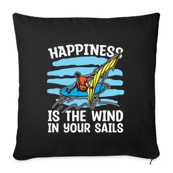 Le bonheur de la planche à voile est le vent en surfboarder - Housse de coussin décorative 45 x 45 cm - noir - Devant