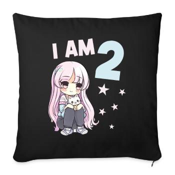 2 Jahre Mädchen Anime Kawaii Katze 2. Geburtstag - Sofakissenbezug 45 x 45 cm - Schwarz - Vorne