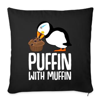 Puffin isst Muffin Papageientaucher - Sofakissenbezug 45 x 45 cm - Schwarz - Vorne