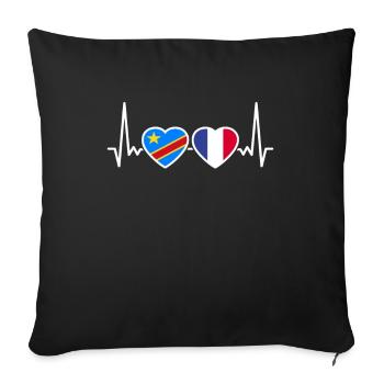 RD Congo France heartbeat flag congolais - Housse de coussin décorative 45 x 45 cm - noir - Devant
