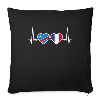 DR Congo France Vintage Heartbeat Flag - Housse de coussin décorative 45 x 45 cm - noir - Devant