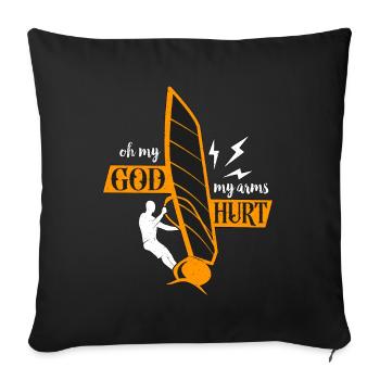 Planche à voile Oh mon Dieu Mes bras blessés Aime la planche de surf - Housse de coussin décorative 45 x 45 cm - noir - Devant