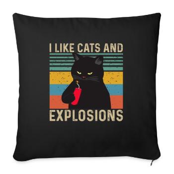 I like Cats and Explosions - Sofa pillowcase 17,3'' x 17,3'' (45 x 45 cm) - black - Front