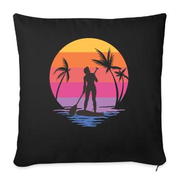 SUP Dog Stand Up Paddle Board Paddling Girl - Sofa pillowcase 17,3'' x 17,3'' (45 x 45 cm) - black - Front