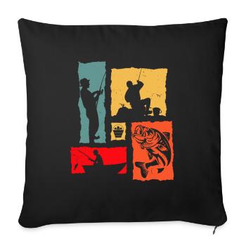 Fisherman Retro Boat Fishing Fish Fishing Rod - Sofa pillowcase 17,3'' x 17,3'' (45 x 45 cm) - black - Front
