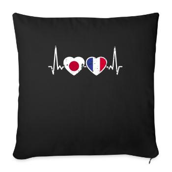 Japan France Vintage Heartbeat Flag Japanese - Sofa pillowcase 17,3'' x 17,3'' (45 x 45 cm) - black - Front