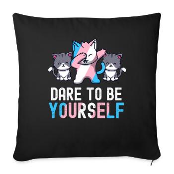 Dare To Be Yourself Transgender Pride Kawaii Cat - Sofa pillowcase 17,3'' x 17,3'' (45 x 45 cm) - black - Front